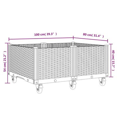 vidaXL Fioriera da Giardino con Ruote Grigia 100x80x54 cm in PP