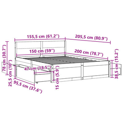 vidaXL Letto senza Materasso Marrone Cera 150x200 cm in Legno di Pino