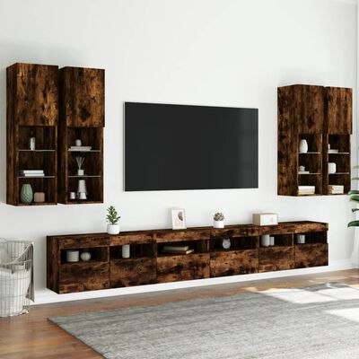 vidaXL Set Mobili TV a Muro 7 pz con Luci LED Rovere Fumo