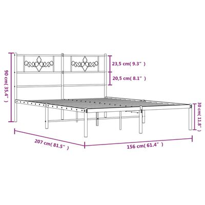 vidaXL Giroletto con Testiera in Metallo Nero 150x200 cm