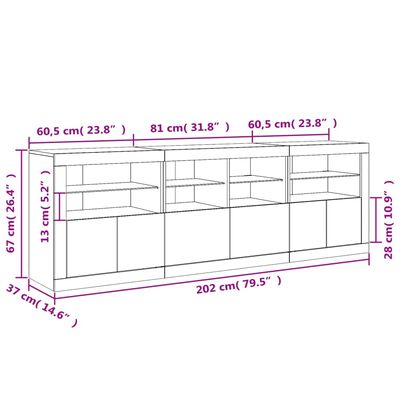 vidaXL Credenza con Luci LED Bianca 202x37x67 cm