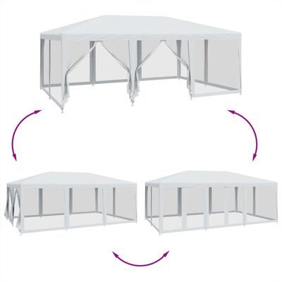 vidaXL Tenda per Feste con 10 Pareti Laterali in Rete Bianca 6x4m HDPE