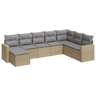 vidaXL Set Divano da Giardino 8 pz con Cuscini Beige in Polyrattan