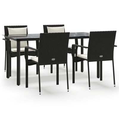 vidaXL Set da Pranzo da Giardino 5 pz Nero con Cuscini in Polyrattan