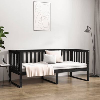 vidaXL Dormeuse Nera 100x200 cm in Legno Massello di Pino