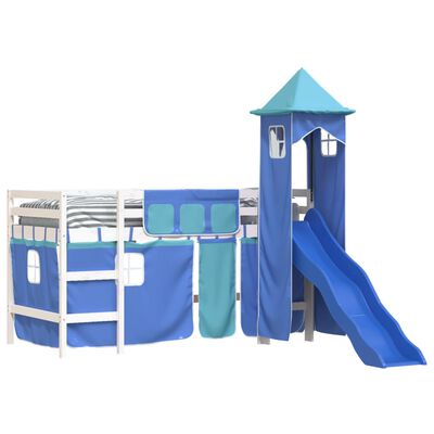 vidaXL Letto a Soppalco con Torre Bambini Blu 90x190cm Massello Pino