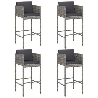 vidaXL Sgabelli da Bar con Cuscini 4 pz in Polyrattan Grigio