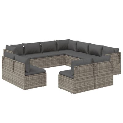 vidaXL Set Divani da Giardino 11 pz con Cuscini in Polyrattan Grigio