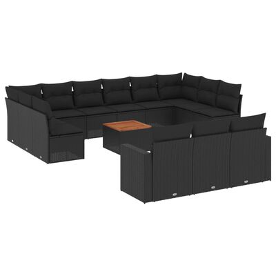 vidaXL Set Divani da Giardino 14pz con Cuscini in Polyrattan Nero