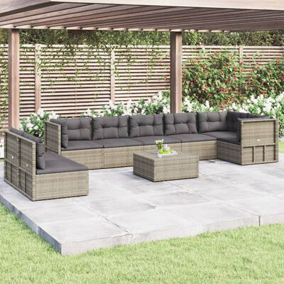 vidaXL Set Divani da Giardino 8 pz con Cuscini in Polyrattan Grigio