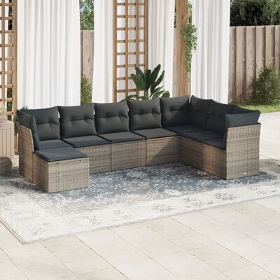 vidaXL Set Divano da Giardino 8 pz con Cuscini Grigio in Polyrattan