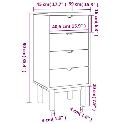 vidaXL Cassettiera OTTA 45x39x90 cm in Legno Massello di Pino