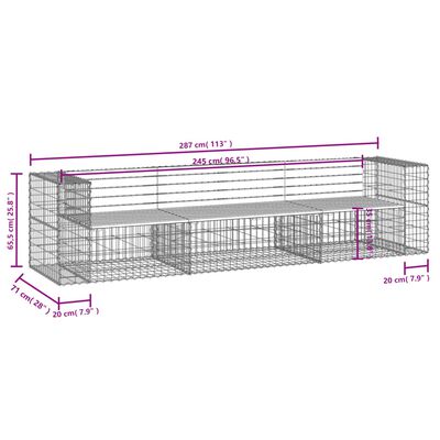 vidaXL Panca Giardino Design Gabbione 287x71x65,5 cm Massello di Pino