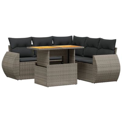 vidaXL Set Divano da Giardino 6 pz con Cuscini Grigio in Polyrattan