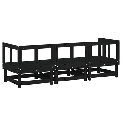 vidaXL Set Salotto da Giardino 3 pz Nero in Legno Massello di Pino