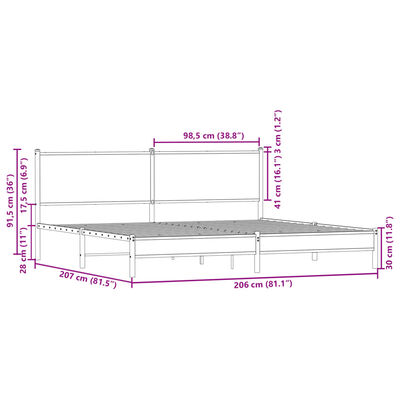 vidaXL Giroletto senza Materaso in Metallo Rovere Marrone 200x200 cm