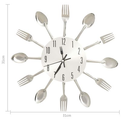 325162 vidaXL Wall Clock with Spoon and Fork Design Silver 31 cm Aluminium