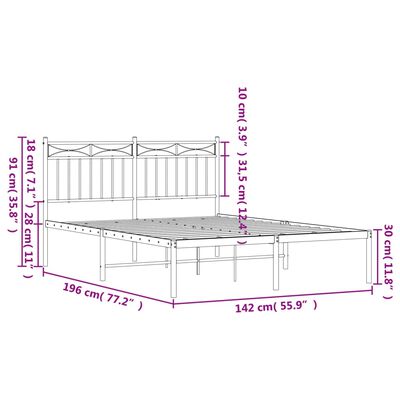 vidaXL Giroletto con Testiera Metallo Bianco 135x190 cm