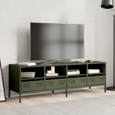 vidaXL Mobile TV Verde Oliva 135x39x43,5cm Acciaio Laminato a Freddo