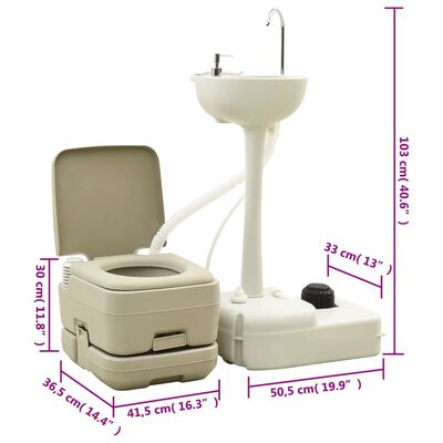 vidaXL Set Toilette Portatile Campeggio Supporto Lavamani Tanica Acqua