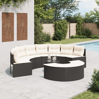 vidaXL Set Divani da Giardino Semicircolare 3 pz in Polyrattan Nero