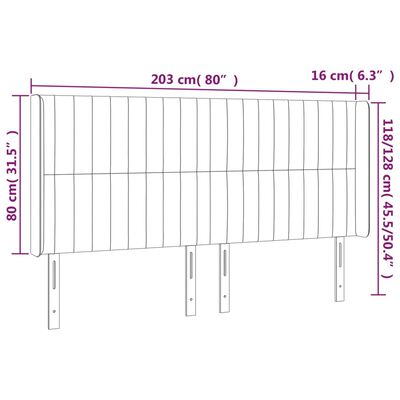 vidaXL Testiera ad Orecchio Grigio Chiaro 203x16x118/128 cm in Velluto