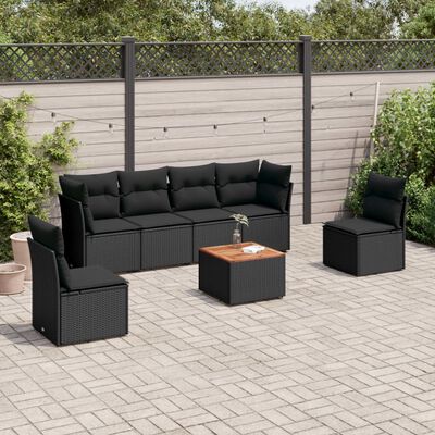 vidaXL Set Divani da Giardino con Cuscini 7pz Nero Polyrattan