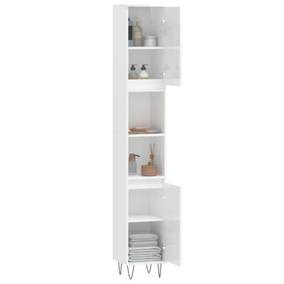 vidaXL Armadietto Bagno Bianco Lucido 30x30x190cm in Legno Multistrato