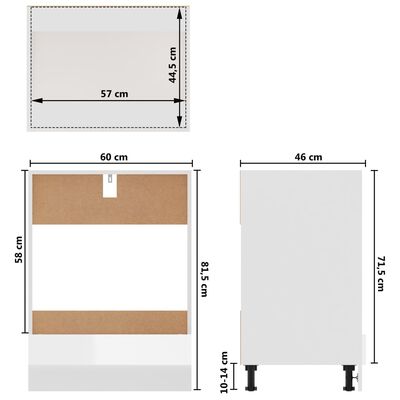 vidaXL Mobile per Forno Bianco Lucido 60x46x81,5 cm Legno Multistrato