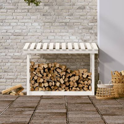 vidaXL Portalegna Bianco 108x64,5x78 cm in Legno Massello di Pino