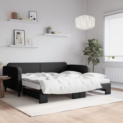 vidaXL Divano Letto Estraibile con Materassi Nero 100x200 cm Tessuto