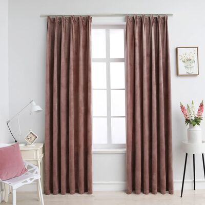 vidaXL Tende Oscuranti con Ganci 2 pz Rosa Antico in Velluto 140x245cm