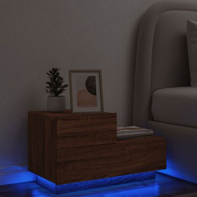 vidaXL Comodino con Luci LED Rovere Marrone 70x36x40,5 cm