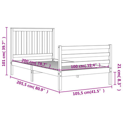 vidaXL Giroletto con Testiera 100x200 cm in Legno Massello