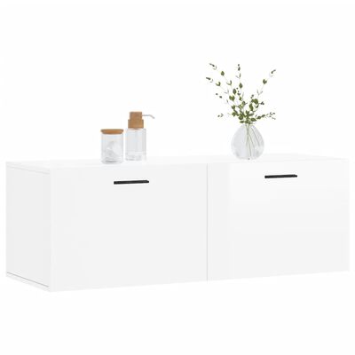 vidaXL Mobile a Parete Bianco Lucido 100x36,5x35 cm Legno Multistrato