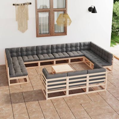 vidaXL Set Divani Giardino 14 pz con Cuscini in Legno Massello di Pino