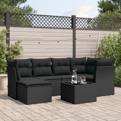 vidaXL Set Divani da Giardino con Cuscini 7pz Nero Polyrattan