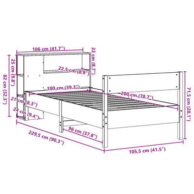 vidaXL Letto Libreria senza Materasso Bianco 100x200 cm Legno di Pino