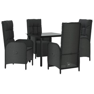 vidaXL Set da Pranzo da Giardino 5 pz Nero con Cuscini in Polyrattan