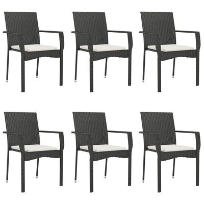 vidaXL Set da Pranzo da Giardino 7 pz Nero con Cuscini in Polyrattan