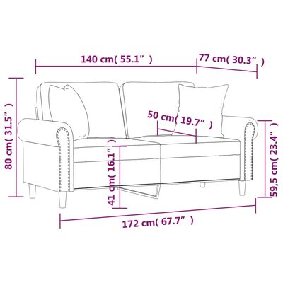 vidaXL Divano a 2 Posti con Cuscini Grigio Scuro 140 cm in Velluto