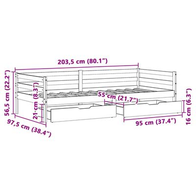 vidaXL Dormeuse con Cassetti 90x200 cm Legno Massello Pino