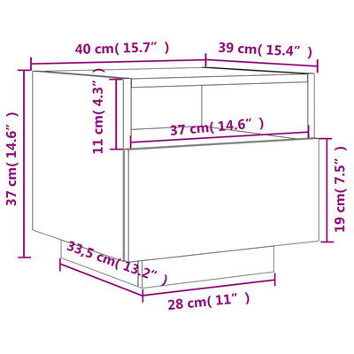 vidaXL Comodino con Luci LED Rovere Marrone 40x39x37 cm