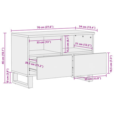 vidaXL Mobile Porta TV 70x34x46 cm in Legno Massello di Acacia