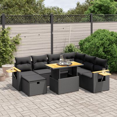 vidaXL Set Divani da Giardino con Cuscini 8 pz Nero in Polyrattan