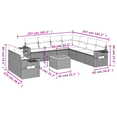 vidaXL Set Divano da Giardino 10 pz con Cuscini Beige in Polyrattan