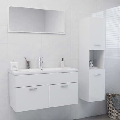 vidaXL Set Mobili da Bagno Bianco Lucido in Truciolato