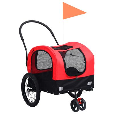 vidaXL Rimorchio per Animali Domestici e Passeggino 2in1 Rosso e Nero