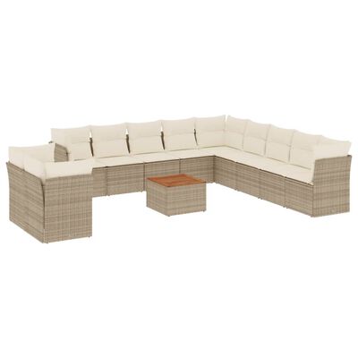 vidaXL Set Divani da Giardino 12 pz con Cuscini Beige in Polyrattan