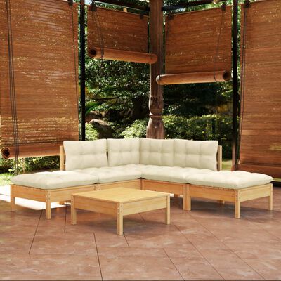 vidaXL Set Salotto da Giardino 6 pz con Cuscini Crema Legno di Pino